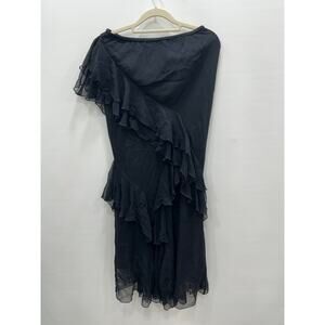 Cami Womens Black Whimsigoth Chiffon Steampunk Goth Layered Maxi Skirt Silk Sz M